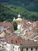 Salins-les-Bains - Koepel van de Notre-Dame-Liberator, daken van huizen en gebouwen van het kuuroord, en bomen