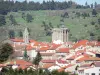 Saugues - Tour des Anglais (Bergfried), Glockenturm der Stiftskirche Saint-Médard und Häuser der Stadt