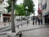 Saumur - Calle comercial con sus tiendas, las aceras, las farolas y los árboles de su