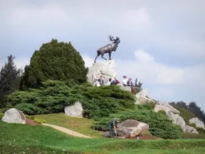 Schlacht der Somme - Weg der Erinnerung: Denkmal-Park von Beaumont-Hamel, Neufundländer Denkmal, Karibu Bronzestatue und Orientierungstafel des
Hügels Caribou