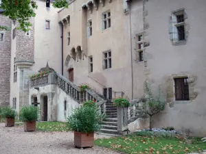 Schloß Aulteribe - Schlossfassade, Blumen und Kübelpflanzen; auf der Gemeinde Sermentizon