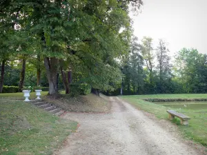 Schloß von Commarin - Schlendern Sie im bewaldeten Park des Schlosses am Wasser entlang