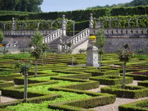 Schloß und Gärten von Villandry - Gemüse des Gemüsegartens und Treppe