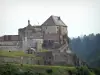 Schloß Joux - Burg (Fort) bergend ein Museum mit alten Waffen, in La Cluse-et-Mijoux