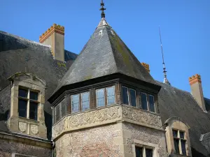 Schloss La Palice - Dachfenster und Treppenturm des Schlosses; in Lapalisse