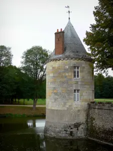 Schloß von Sully-sur-Loire - Turm, Wassergräben (die Sange) und Park bestanden mit Bäumen