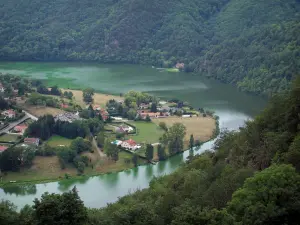 Schluchten der Loire - Bäume und Häuser an einer Windung des Flusses Loire (See Grangent)