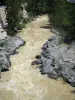 Schluchten der Roya - Fluss Roya gesäumt von Felsen und Bäumen