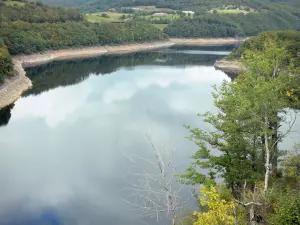 See des Staudamms von Sarrans - Stausee und seine bewaldeten Ufer; im Carladez