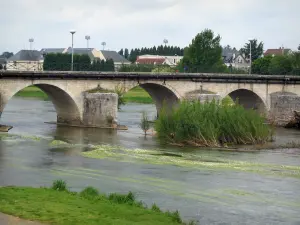 Selles-sur-Cher - Pont enjambant la rivière (le Cher) et maisons de la ville en arrière-plan