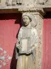 Sens - Saint-Etienne cathedral: statue of Saint Stephen on the trumeau of the central portal of the west facade