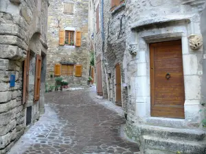 Sévérac-le-Château - Geplaveide straat vol met stenen huizen