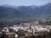 Seyne - Vue sur la vieille ville, avec ses clochers, ses maisons et sa citadelle (fort Vauban), et les montagnes environnantes