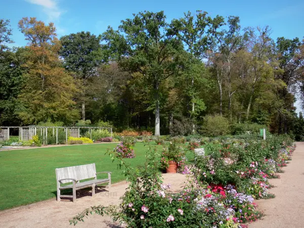 La Source floral park - Flowers, bench, lawn and trees