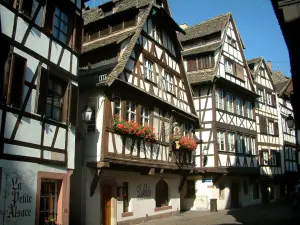 Strasbourg - La Petite France (ancien quartier des tanneurs, meuniers et pêcheurs) : maisons médiévales à pans de bois aux toits pentus et ouverts