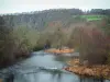 Suisse Normande - Orne valley: river, trees, cliffs (rock faces) and green prairies