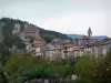 Tallard - Medieval castle on its rocky spur, bell tower of the Saint-Grégoire church, houses of the village and trees