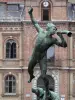 Tarbes - Massey garden (English landscape park): Statue and facade of the Massey museum