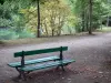 Tarbes - Massey garden (English landscape park): bench overhanging the pond surrounded by trees