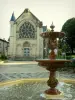 Thouars - Fountain on the Place Berton square and facade of the Joan of Arc chapel (art center)