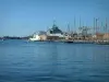 Toulon - The Mediterranean Sea, the sailboats of the port and a military vessel in background