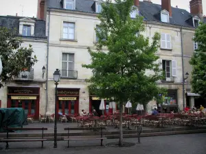 Tours - Häuser, Kaffeeterrasse und Bäume des Platzes Plumereau