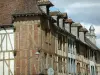 Troyes - Lampposts and line of old half-timbered houses which boast attic windows