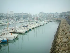 La Turballe - Bateaux et voiliers du port de plaisance, port de pêche et maisons en arrière-plan