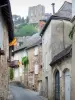 Turenne - Bergfried des Schlosses von Turenne überragend die Häuser des mittelalterlichen Dorfes