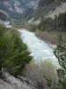 Ubaye valley - From the Grandes Alpes road, view of the River Ubaye lined with trees