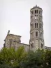 Uzès - Romanischer Turm Fenestrelle (Überrest der ehemaligen romanischen Kathedrale), Kathedrale Saint-Théodorit und Bäume