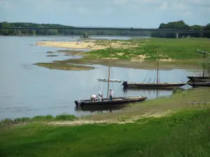 Val de Loire - Ufer, Fluss (die Loire) mit Booten, Brücke und Bäume