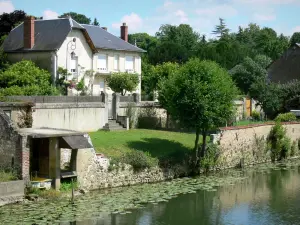 Valle del Loir - Fachada de la casa, el verde y el río Loir de Ruillé-sur-Loir