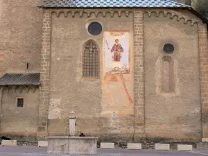 Vallouise - Saint-Etienne church and fountain