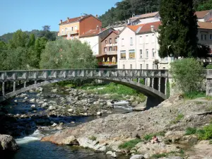 Vals-les-Bains - Loopbrug over de Volane en de gevels van de spa
