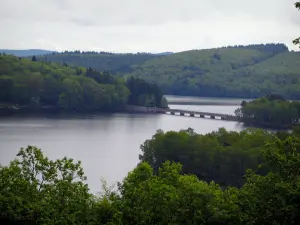 Meer van Vassivière - Bomen, kunstmatig meer en beboste heuvels