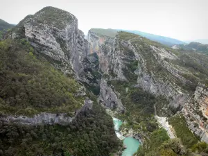 Verdon gorges - Verdon Grand canyon: view from the Point Sublime on the River Verdon, cliffs (rock faces) and trees; in the Verdon Regional Nature Park