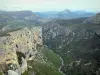 Verdon Regional Nature Park - Verdon gorges: Verdon river and cliffs (rock faces); hills in background