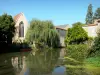 Verteuil-сюр-Шаранта - Бывший монастырь кордельеров, плакучая ива на краю воды, дома и река Шаранта (долина Шаранта)