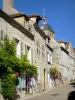 Vézelay - Facades of houses in rue Saint-Pierre and clock tower, bell tower of the old Saint-Pierre church