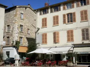 Vienne - Facades and café terrace of the Place Charles de Gaulle square