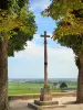Vignoble de la Côte de Beaune - Croix de la place de la mairie de Volnay avec panorama sur le vignoble de la Côte de Beaune