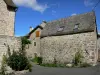 Le Villard - Casas de piedra en el pueblo y las rosas en flor en la ciudad de Chanac