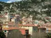 Villefranche-sur-Mer - View of the old town and its colourful houses, then on mountains