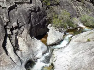 Volane-Tal - Regionale Naturpark der Ardèche-Berge: Fluss Volane umgeben von Felsen