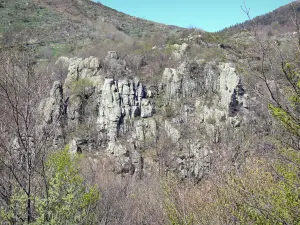 Volane-Tal - Regionale Naturpark der Ardèche-Berge: Felsen mit grüner Umgebnung