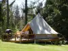 Glamping et Camping La source - Bell Tente sur location, tout confort sur une terrasse en bois