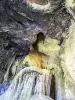 Petrified waterfall and pierced ceiling of the large cave of Sous Buen (© J.E)