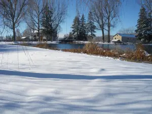 El estanque cubierto de nieve