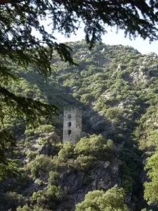 Square tower overlooking the village